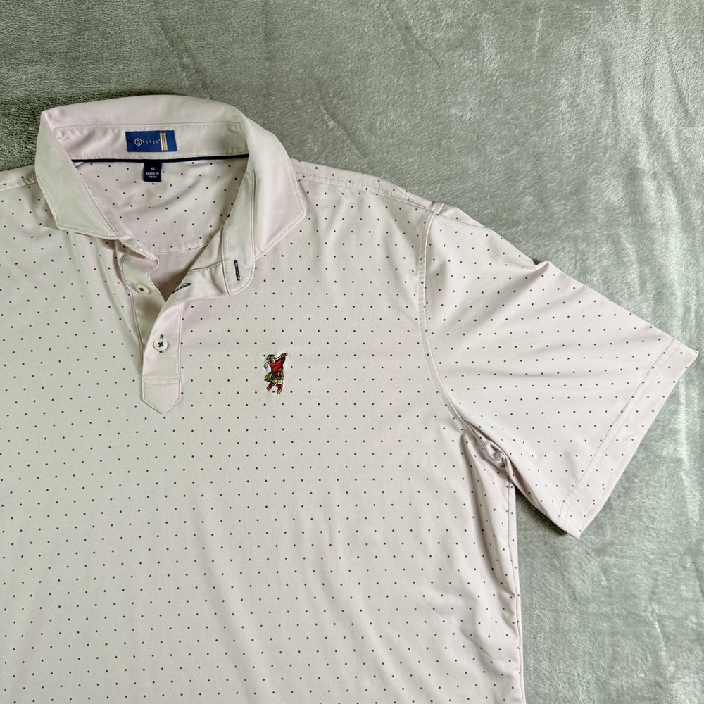 Stitch Golf Polo Shirt Mens XL Pink Dot Print Performance Quilted Golfer Logo